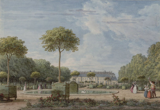dessin du XVIIIe siècle représentant le bassin du Jardin du Roi aujourd'hui le Jardin des plantes